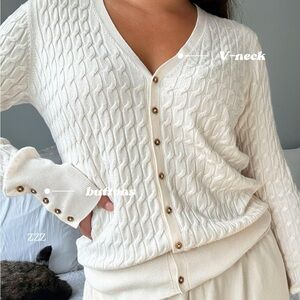 Zara Cream Cable Knit Cardigan Sweater